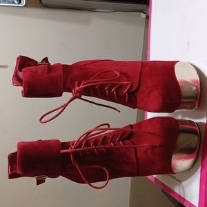 Eye Candie Red Stiletto Platform Shoes Size: 8.5